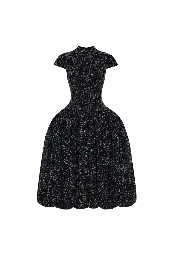 rasario Crystal-embellished mesh midi dress with a voluminous skirt black 101DD001 – RASARIO