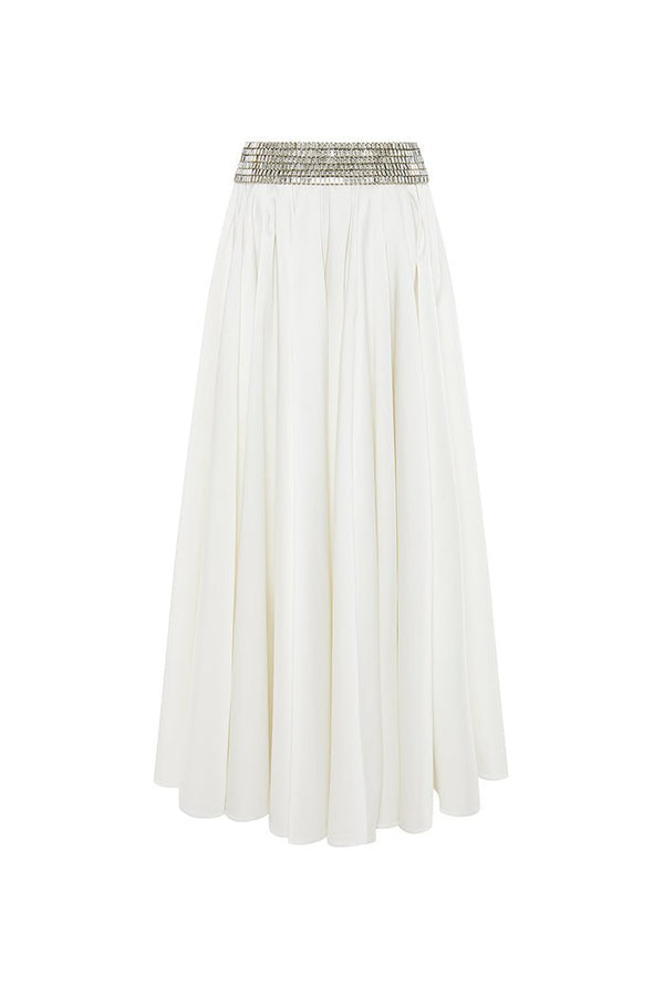 rasario Crystal embellished satin maxi skirt white F057X020 – RASARIO