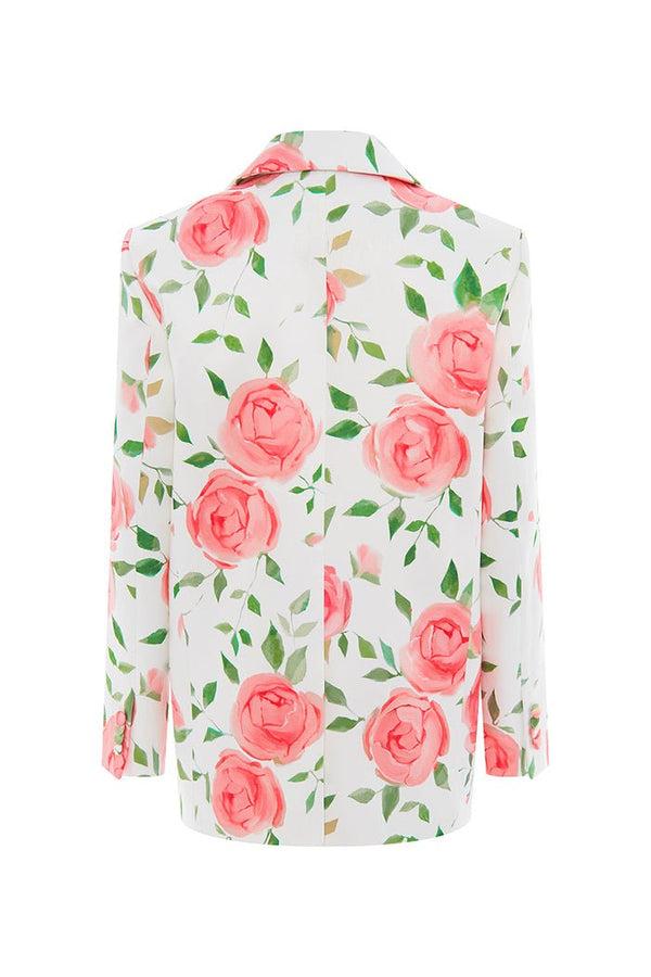 Rasario Double-breasted Floral Printed Satin Blazer Light Pink/white S102A620 – RASARIO