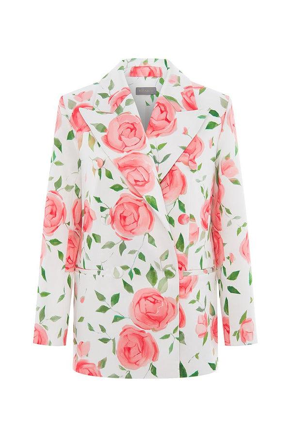 rasario Double-breasted floral printed satin blazer light pink/white S102A620 – RASARIO