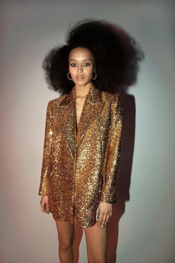 Rasario Double-breasted Sequined Blazer Gold F030A220 – RASARIO