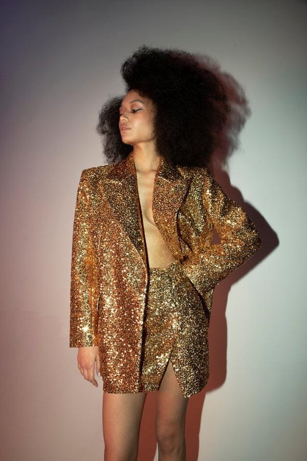 Rasario Double-breasted Sequined Blazer Gold F030A220 – RASARIO