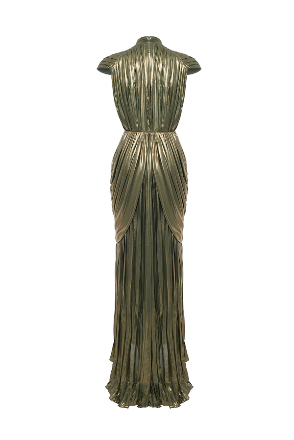Rasario Draped Chiffon Maxi Dress Olive 029DX078 – RASARIO
