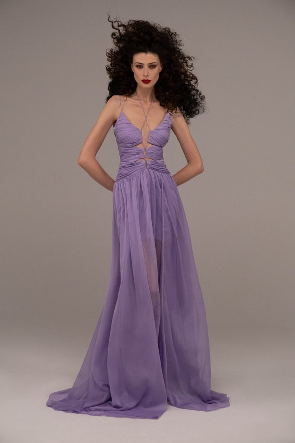 Rasario Draped Chiffon Maxi Dress Powdery S038X010 – RASARIO