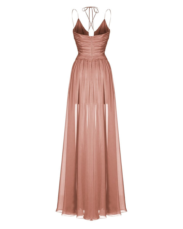 Rasario Draped Chiffon Maxi Dress Powdery S038X010 – RASARIO