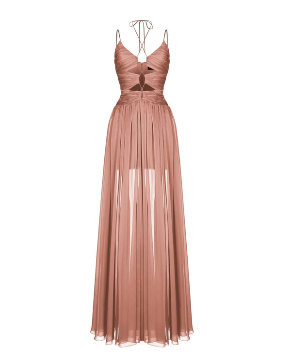 rasario Draped chiffon maxi dress powdery S038X010 – RASARIO