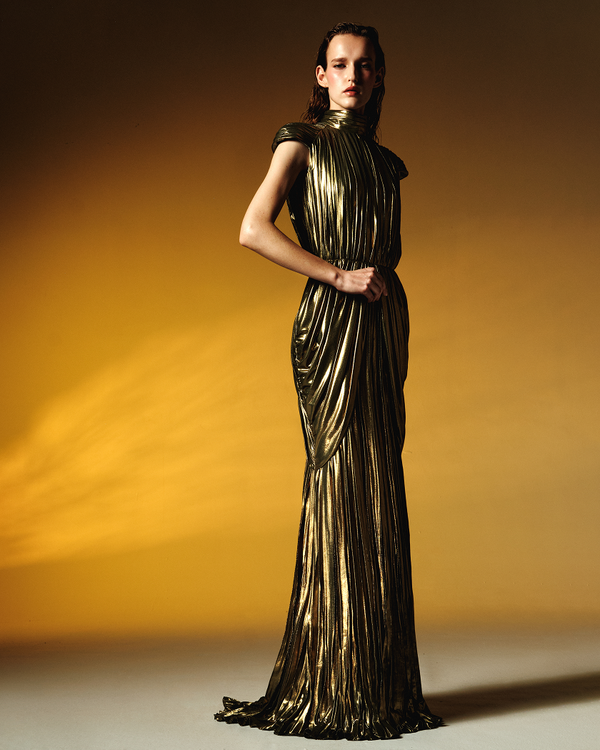 Rasario Draped Chiffon Maxi Dress Silver 029DX011 – RASARIO