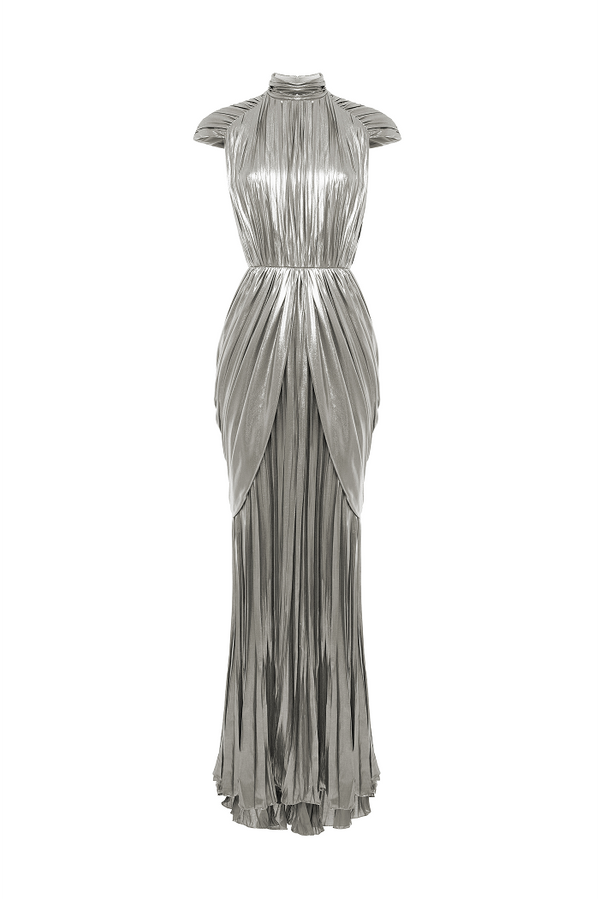 rasario Draped chiffon maxi dress silver 029DX011 – RASARIO rasario Draped chiffon maxi dress silver 029DX011 – RASARIO