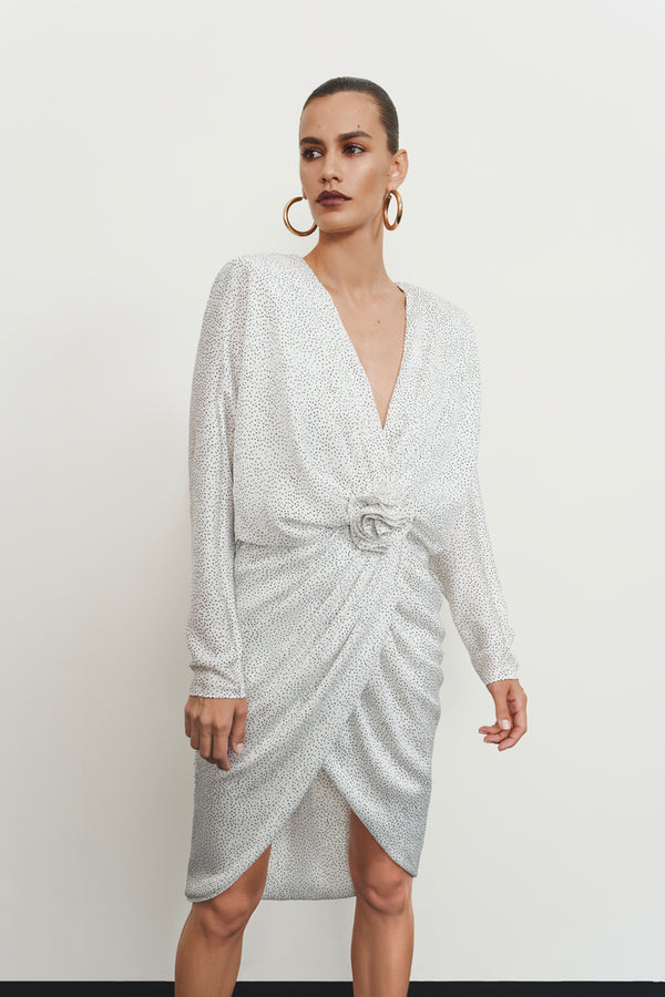 Rasario Draped Chiffon Midi Dress White 019DD002 – RASARIO