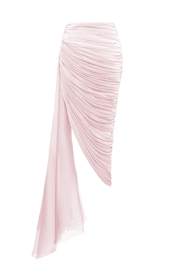 Rasario Draped Chiffon Midi Skirt With A Side Train Light Pink 015SG029 – RASARIO