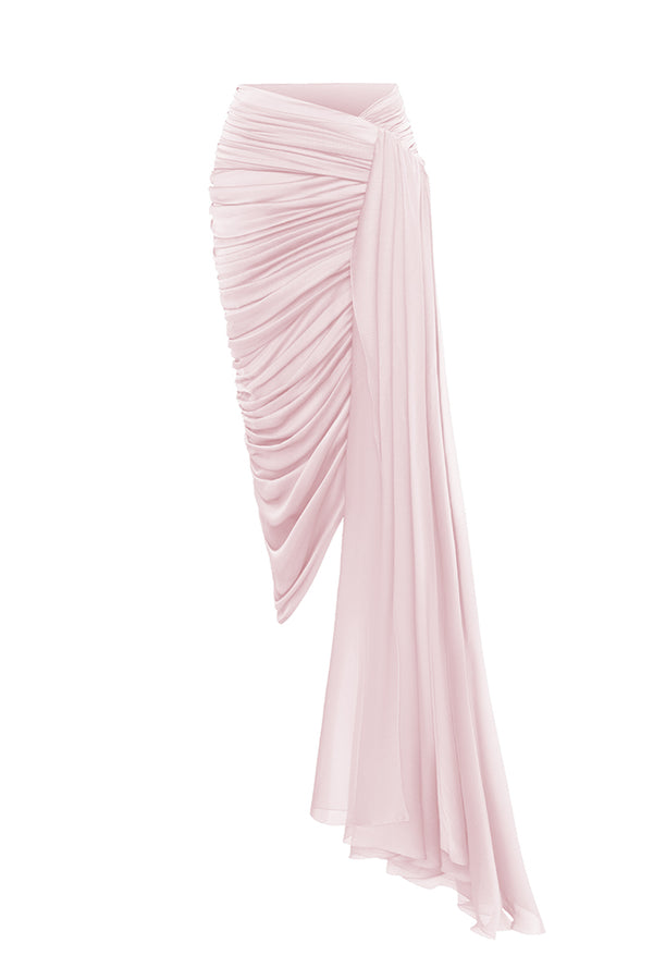 rasario Draped chiffon midi skirt with a side train light pink 015SG029 – RASARIO