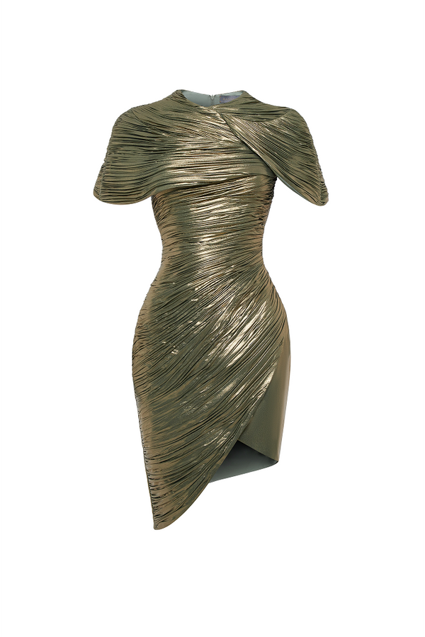 rasario Draped chiffon mini dress olive 021DN078 – RASARIO rasario Draped chiffon mini dress olive 021DN078 – RASARIO