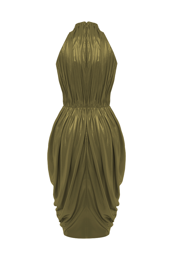 Rasario Draped Chiffon Mini Dress Olive 104DD078 – RASARIO