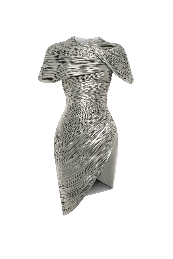 rasario Draped chiffon mini dress silver 021DN011 – RASARIO rasario Draped chiffon mini dress silver 021DN011 – RASARIO