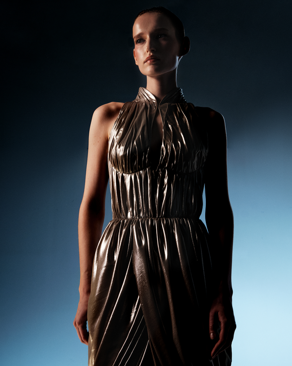 Rasario Draped Chiffon Mini Dress Silver 104DD011 – RASARIO