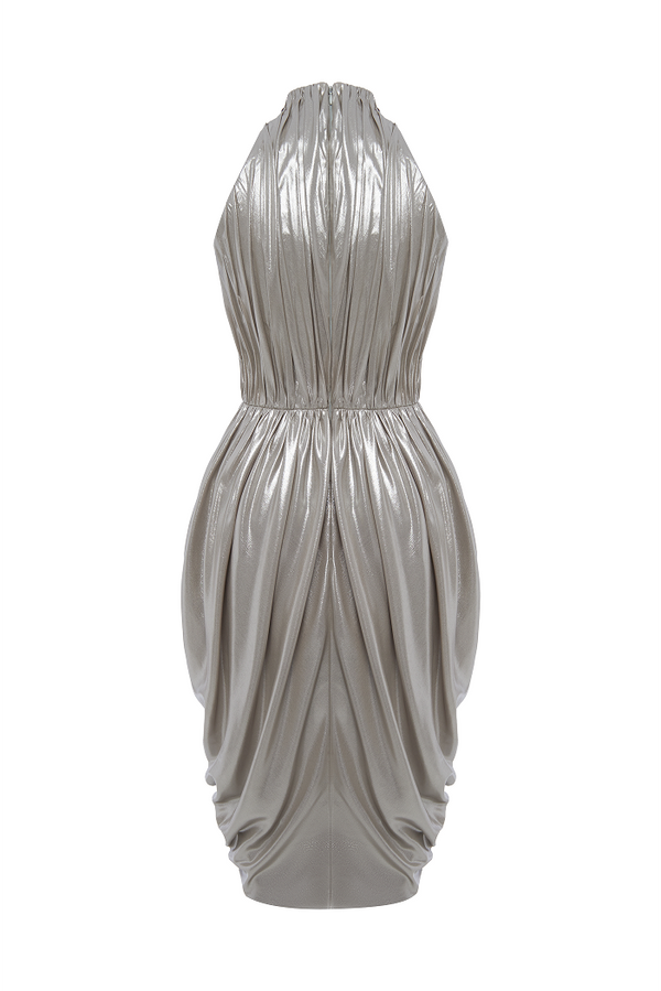 Rasario Draped Chiffon Mini Dress Silver 104DD011 – RASARIO