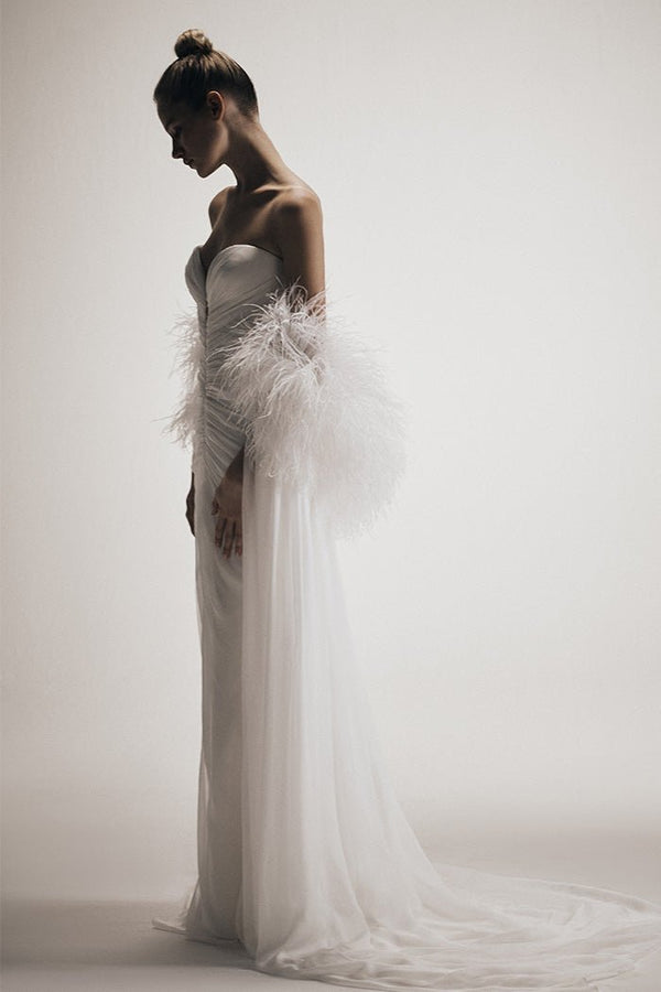 Rasario Draped Corset Silk Chiffon Maxi Dress With A Train B007G020 – RASARIO