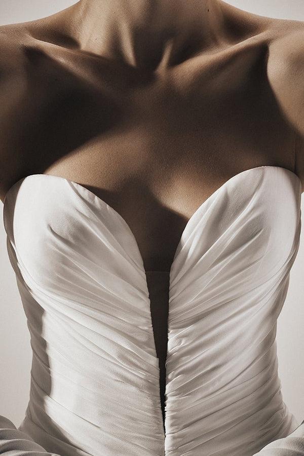 Rasario Draped Corset Silk Chiffon Maxi Dress With A Train B007G020 – RASARIO