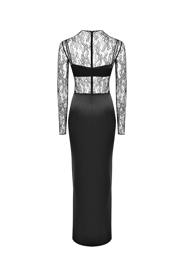 Rasario Draped Lace And Satin Maxi Dress With A Covering Top Black F049X01Z – RASARIO