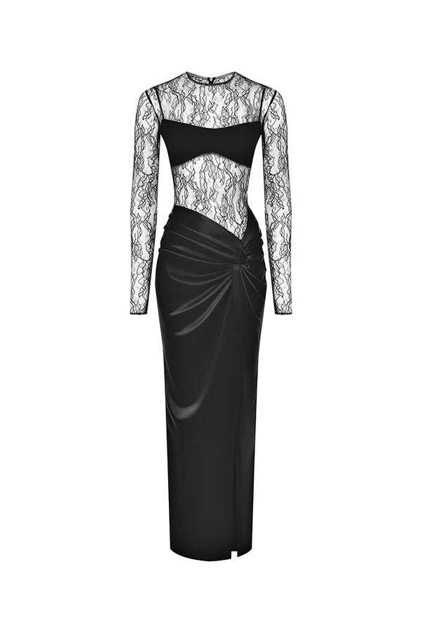 rasario Draped lace and satin maxi dress with a covering top black F049X01Z – RASARIO