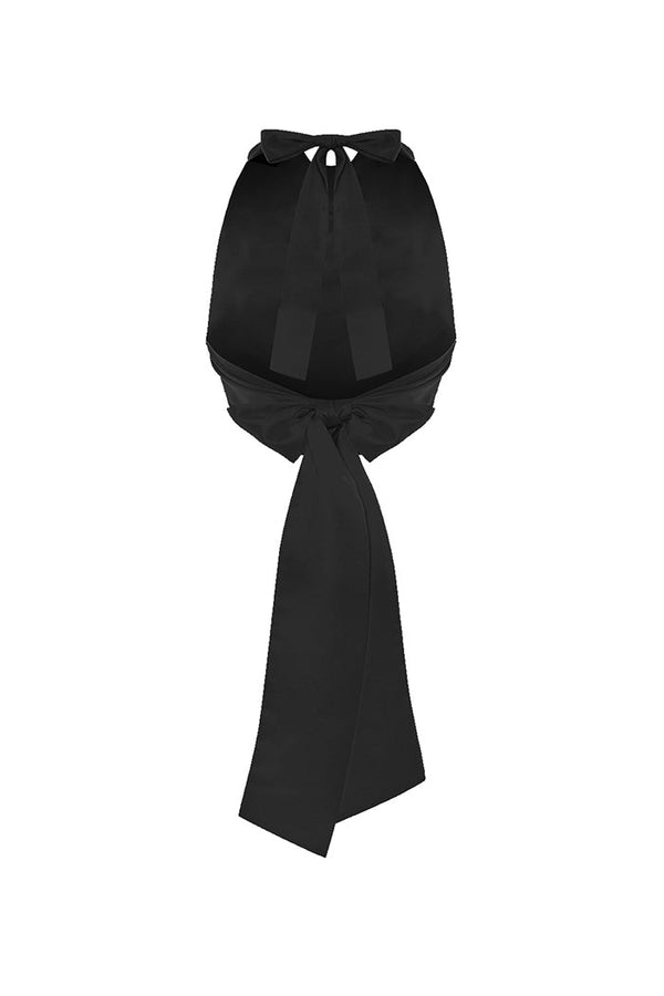 Rasario Draped Open-back Satin Top Black S091A010 – RASARIO