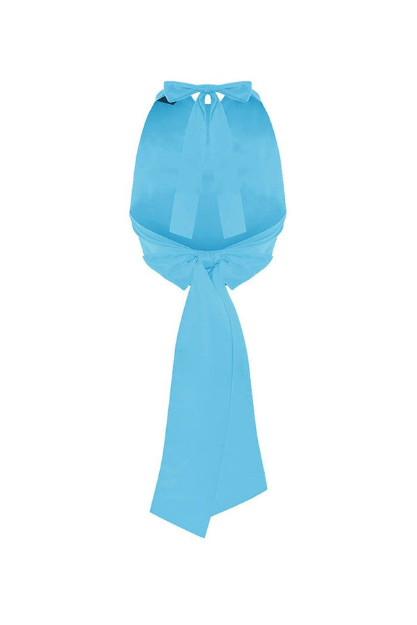 Rasario Draped Open-back Satin Top Turquoise S091A770 – RASARIO