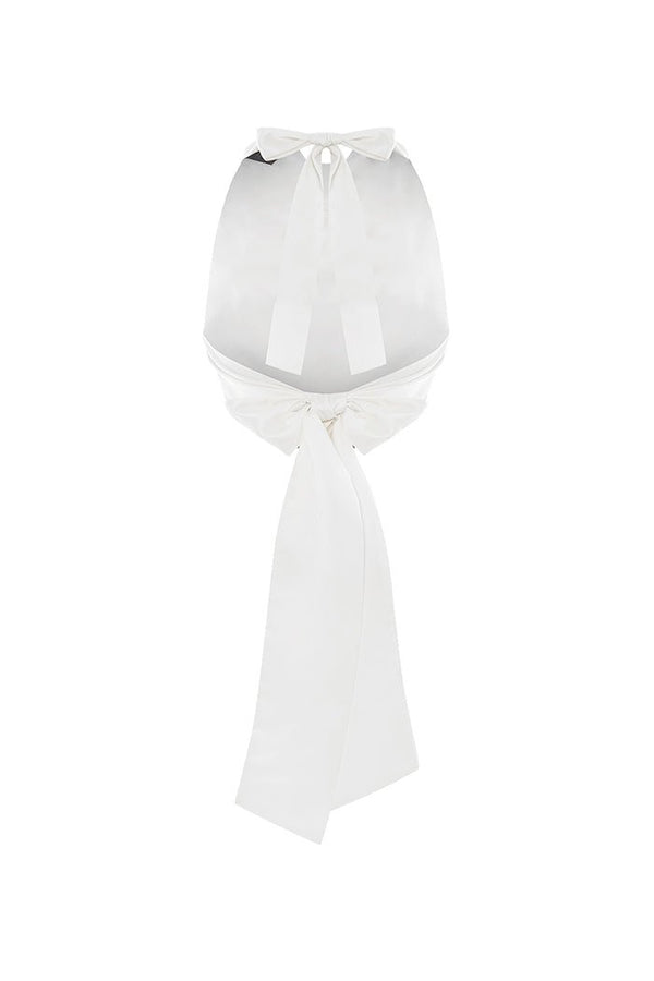 Rasario Draped Open-back Satin Top White S091A020 – RASARIO
