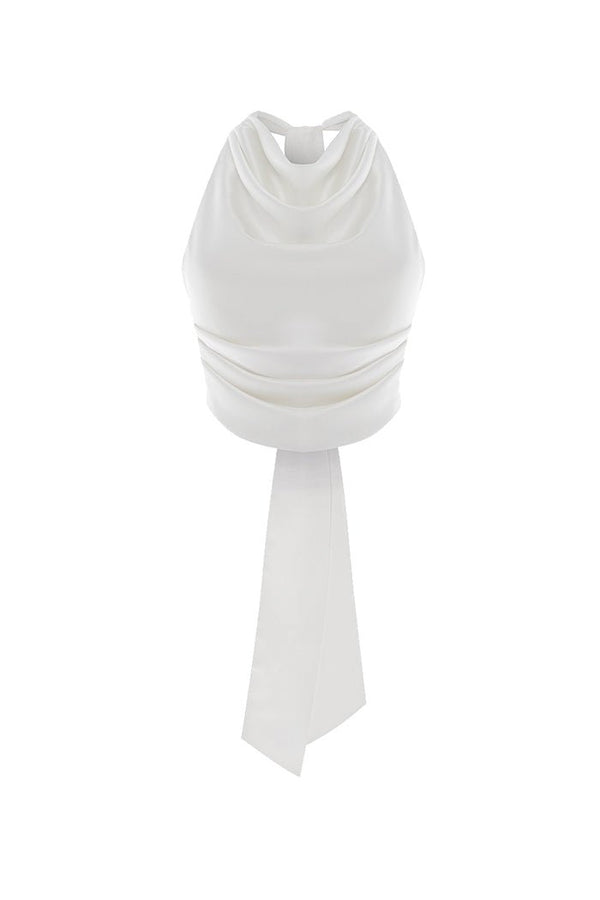 rasario Draped open-back satin top white S091A020 – RASARIO
