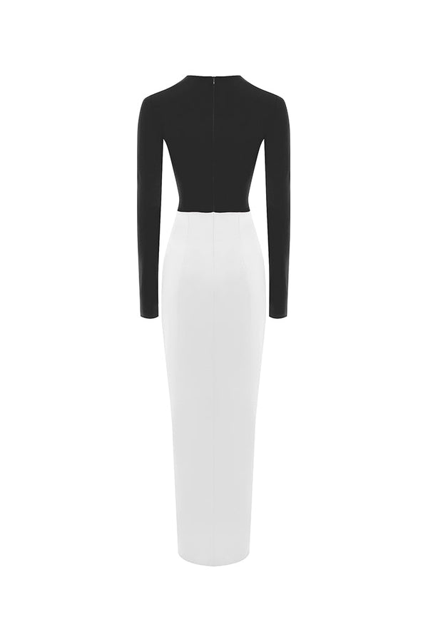 Rasario Draped Satin And Biflex Maxi Dress Black-white F056X120 – RASARIO