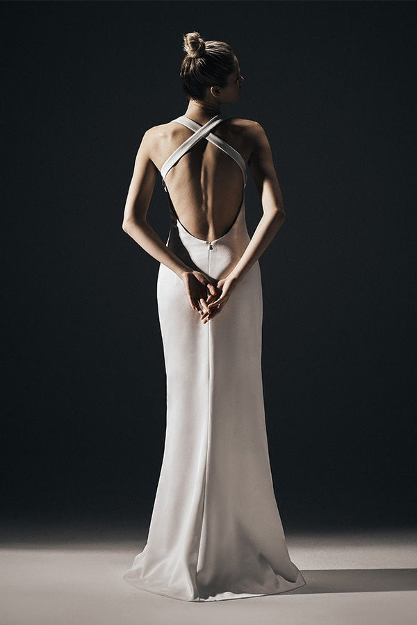 Rasario Draped Satin Maxi Dress With An Opened Back B002X020 – RASARIO