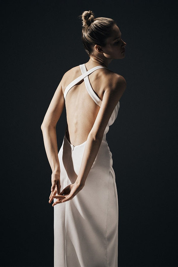 Rasario Draped Satin Maxi Dress With An Opened Back B002X020 – RASARIO