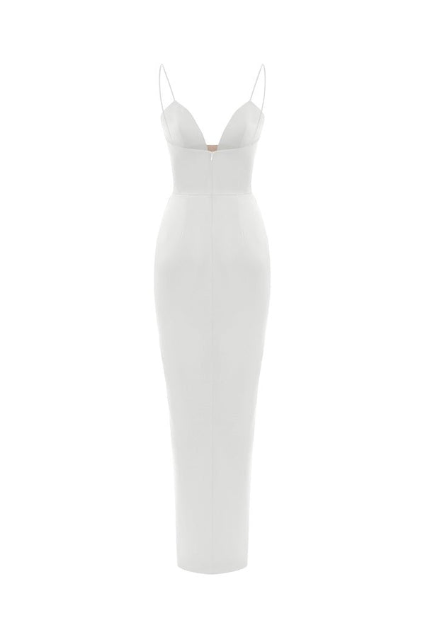 Rasario Draped Satin Maxi Dress With Cutout White S008X020 – RASARIO