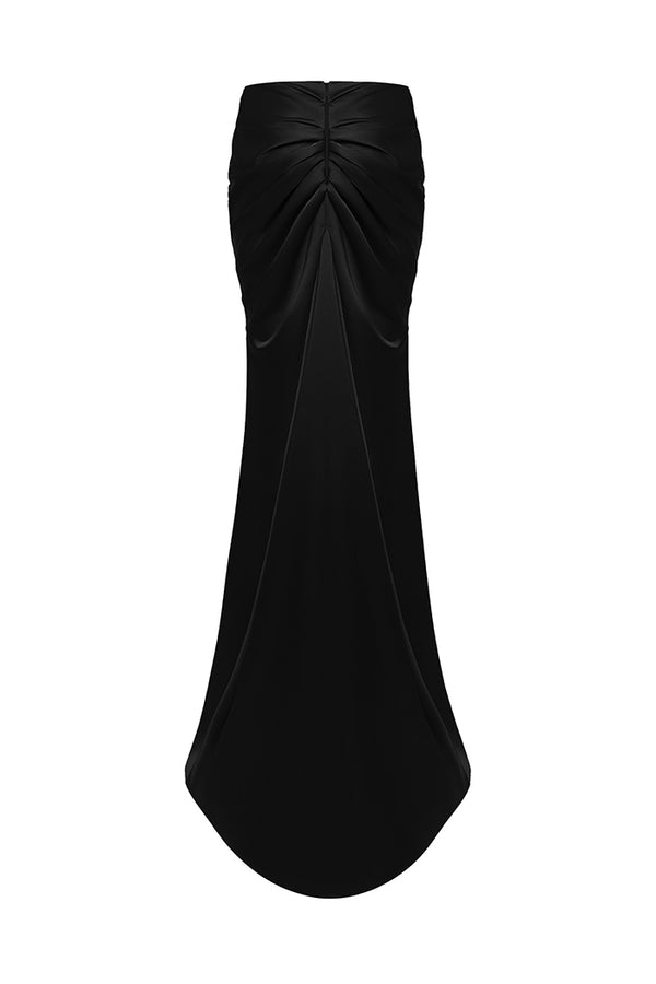 Rasario Draped Satin Maxi Skirt With A Train Black 025SG001 – RASARIO