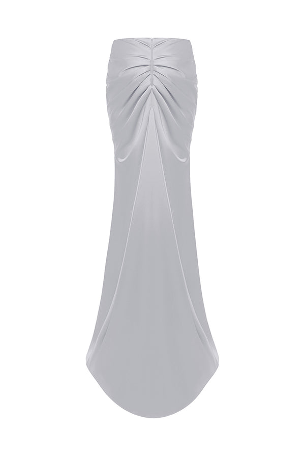 Rasario Draped Satin Maxi Skirt With A Train Grey 025SG020 – RASARIO