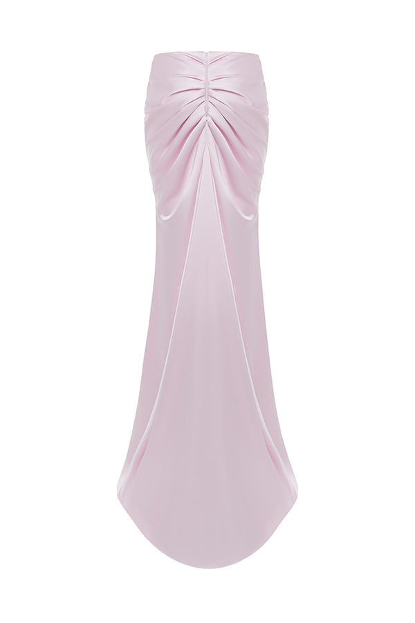 Rasario Draped Satin Maxi Skirt With A Train Light Pink 025SG029 – RASARIO
