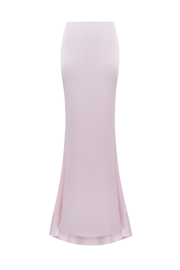 rasario Draped satin maxi skirt with a train light pink 025SG029 – RASARIO