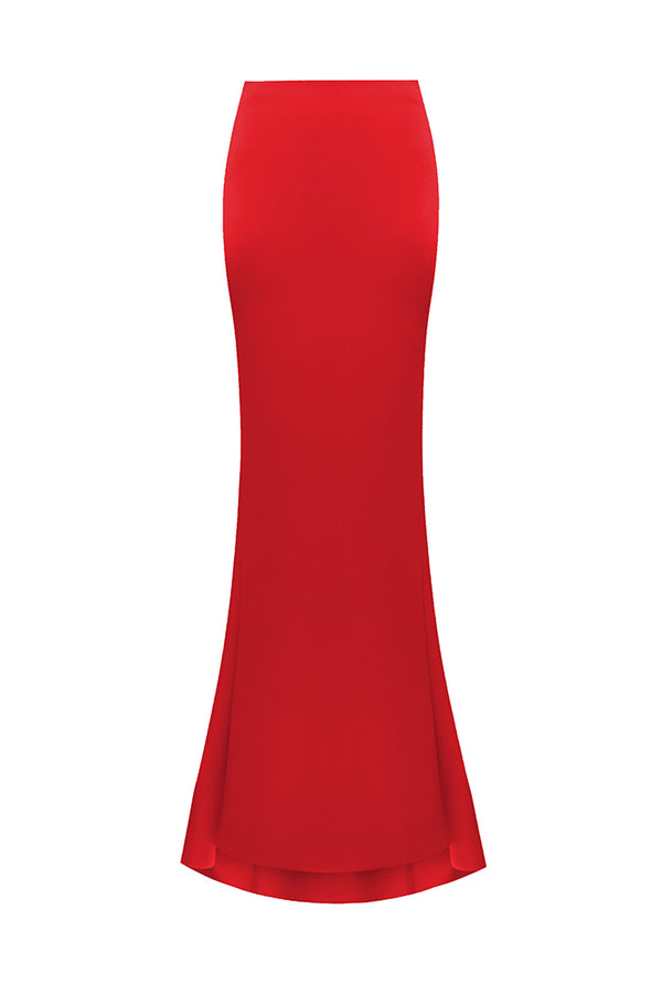 rasario Draped satin maxi skirt with a train red 025SG003 – RASARIO