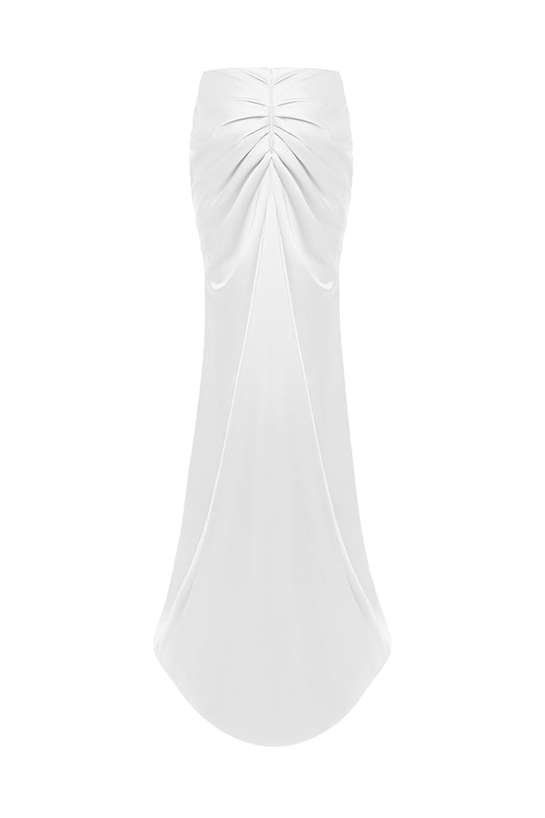 Rasario Draped Satin Maxi Skirt With A Train White 025SG002 – RASARIO