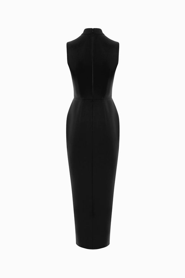 Rasario Draped Satin Midi Dress With A Cutout Black S028D010 – RASARIO