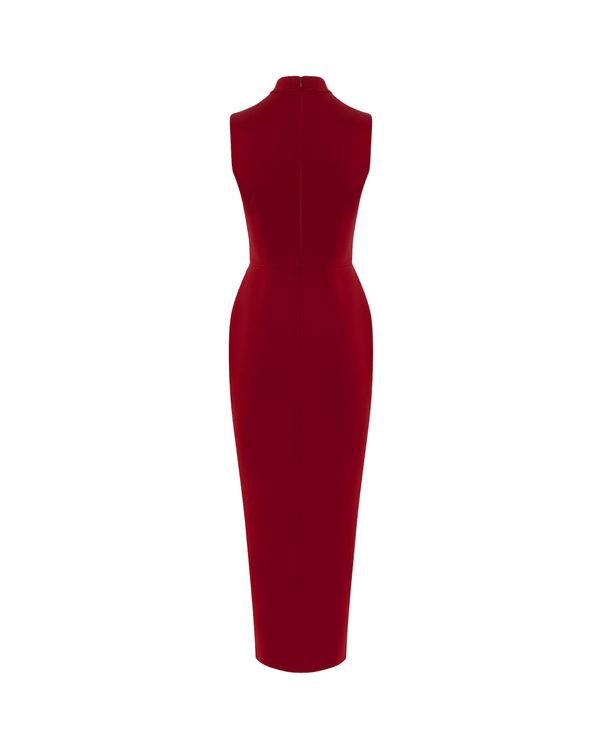 Rasario Draped Satin Midi Dress With A Cutout Burgundy S028D130 – RASARIO