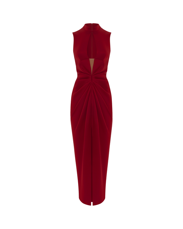 rasario Draped satin midi dress with a cutout burgundy S028D130 – RASARIO