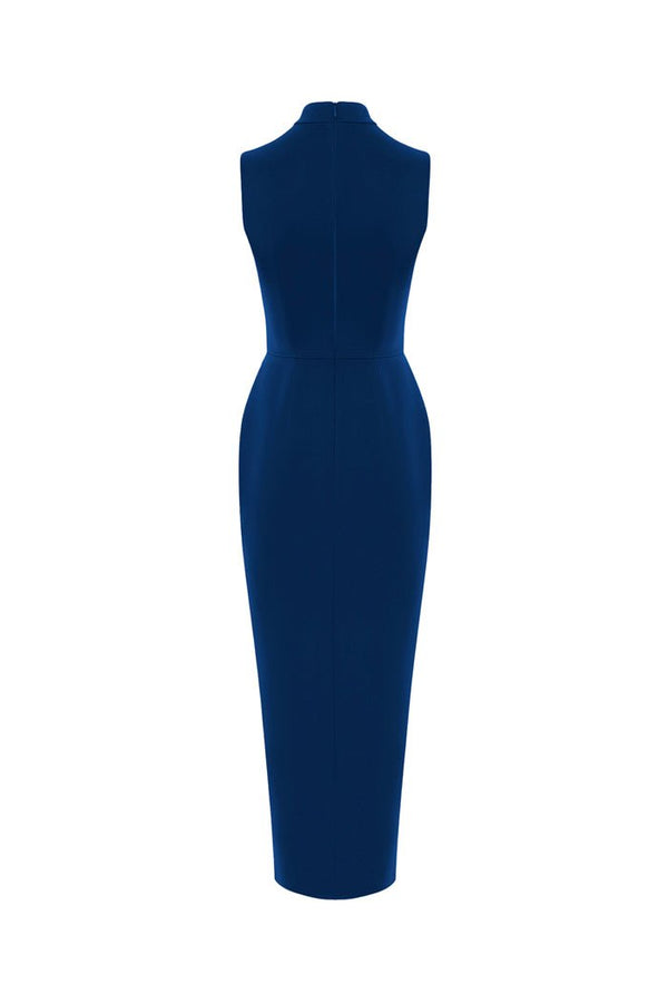 Rasario Draped Satin Midi Dress With A Cutout Dark Blue S028D170 – RASARIO