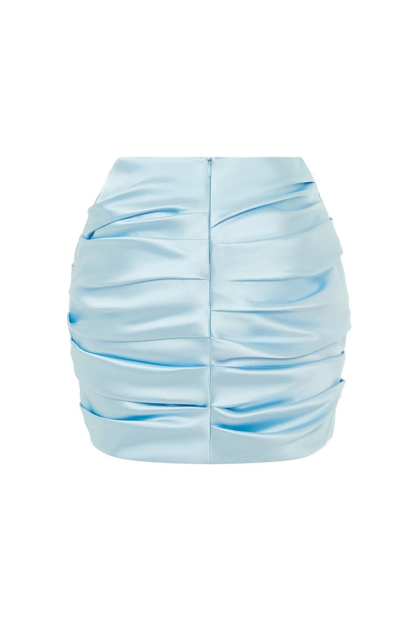 Rasario Draped Satin Mini Skirt Light Blue 074SN027 – RASARIO