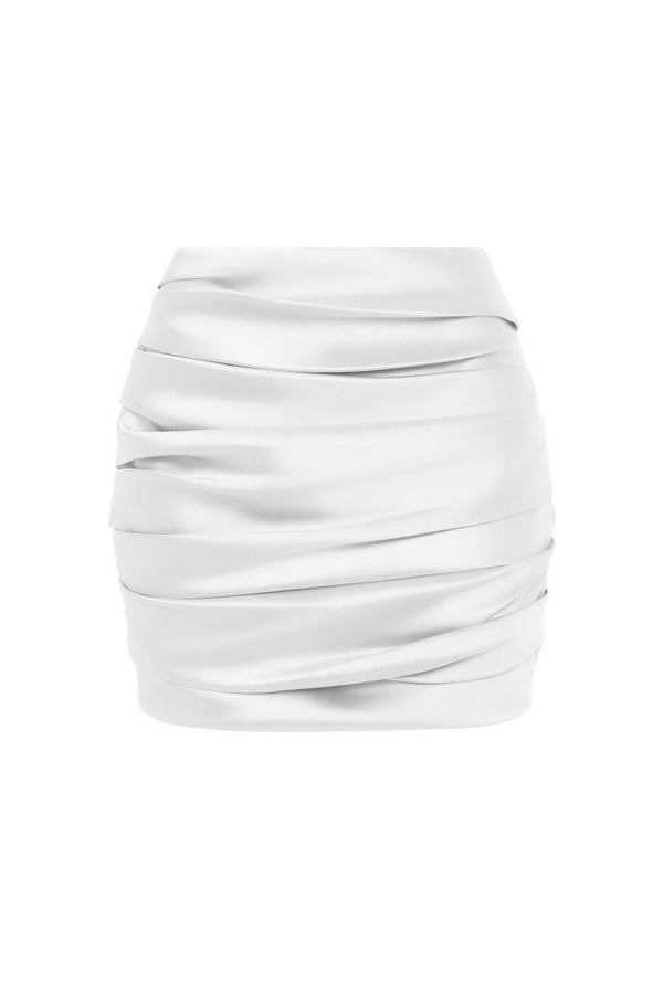 rasario Draped satin mini skirt white 074SN002 – RASARIO