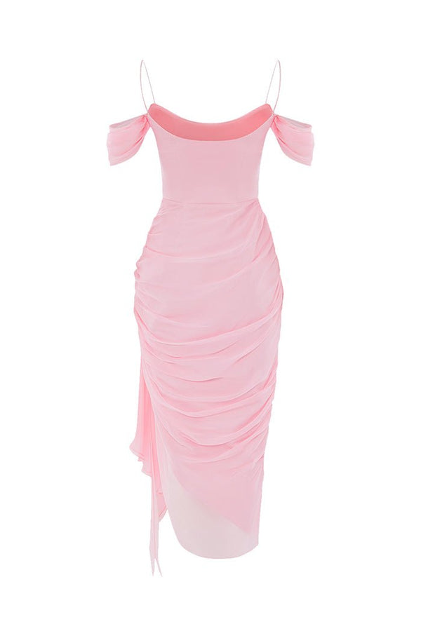 Rasario Draped Silk Chiffon Corset Midi Dress Light Pink S096D020 – RASARIO
