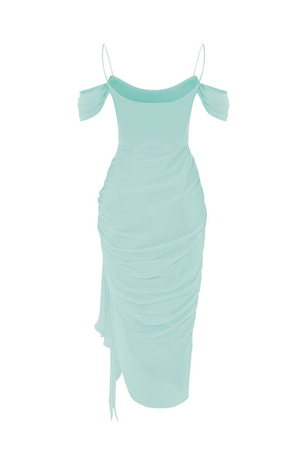 Rasario Draped Silk Chiffon Corset Midi Dress Mint S096D720 – RASARIO