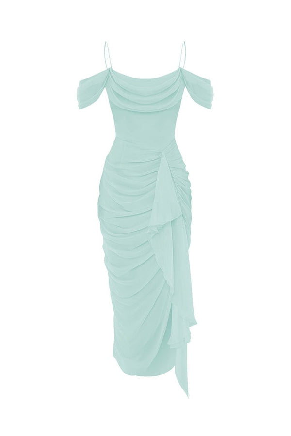 rasario Draped silk chiffon corset midi dress mint S096D720 – RASARIO