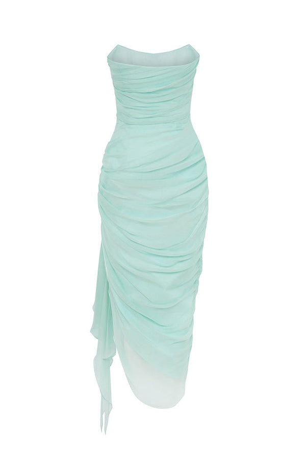 Rasario Draped Silk Chiffon Corset Midi Dress Mint S097D720 – RASARIO
