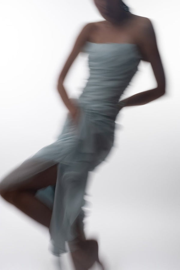 Rasario Draped Silk Chiffon Corset Midi Dress Mint S097D720 – RASARIO