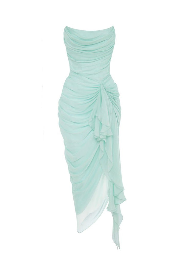 rasario Draped silk chiffon corset midi dress mint S097D720 – RASARIO